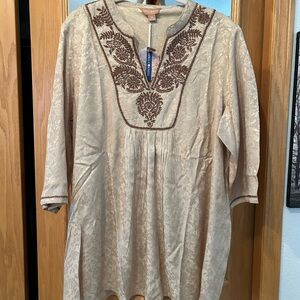 April Cornell Cream Tunic with Brown Embroidery